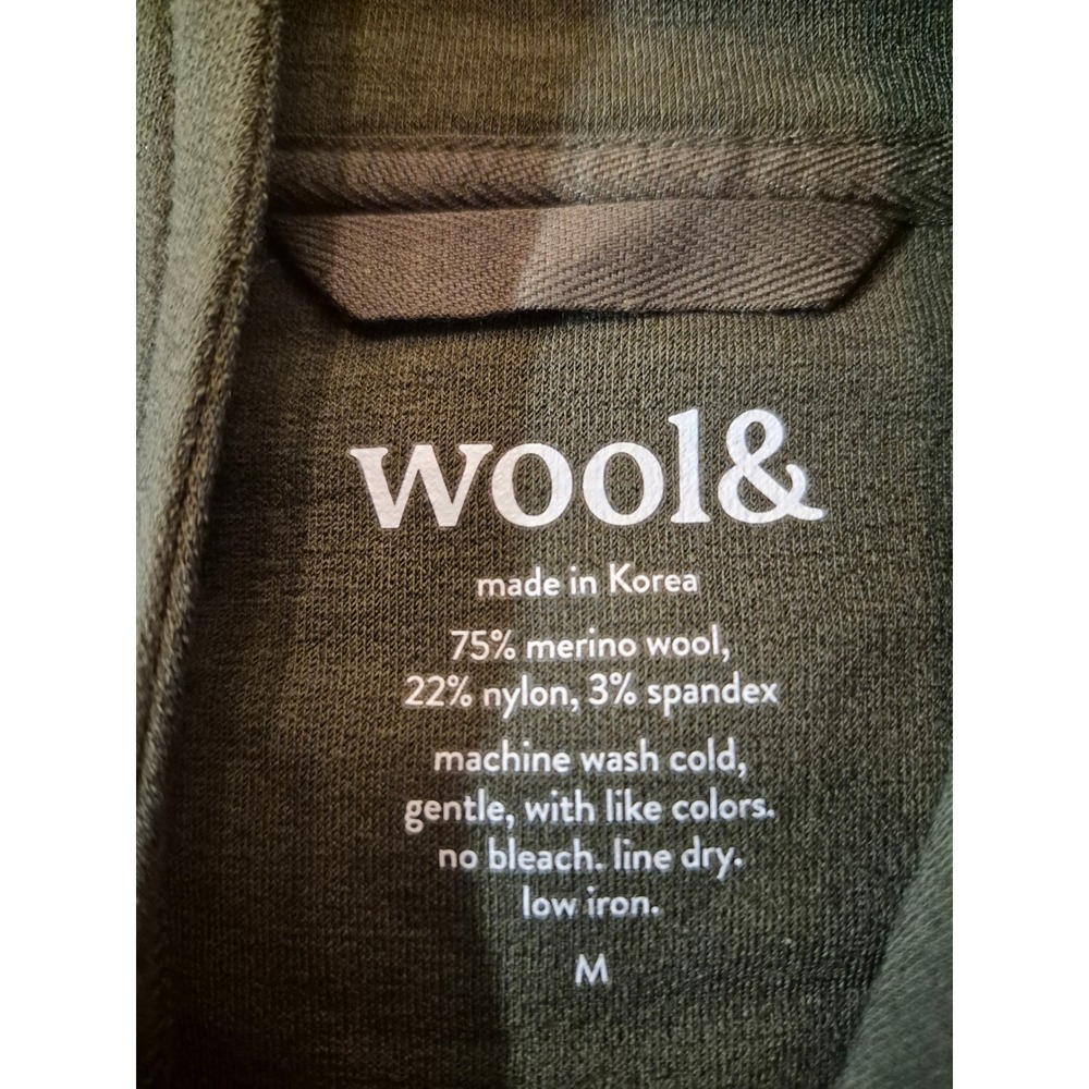 Wool& Merino Wool Blend Hoodie Dress Olive Green Long Sleeve Kangaroo Pocket M - Picture 8 of 8